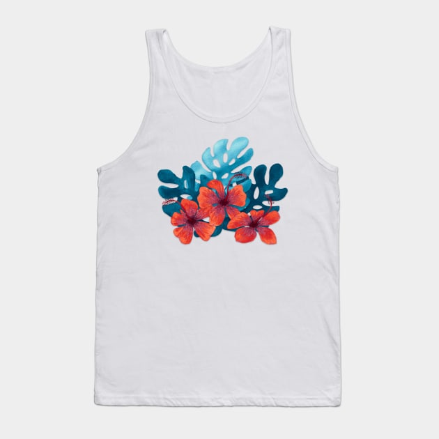 Tropical hibiscus flowers in red Tank Top by ArtLovePassion